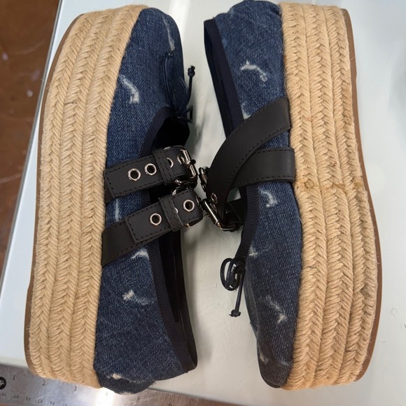 Miu Miu Rare Denim Double Buckle Espadrille Platform Mary Jane Flats EU 40.5 - Picture 3 of 10